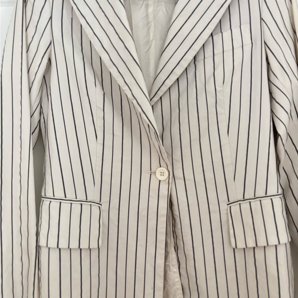 White Pinstripe Blazer Jacket with Notch Lapel - Picture 4 of 8